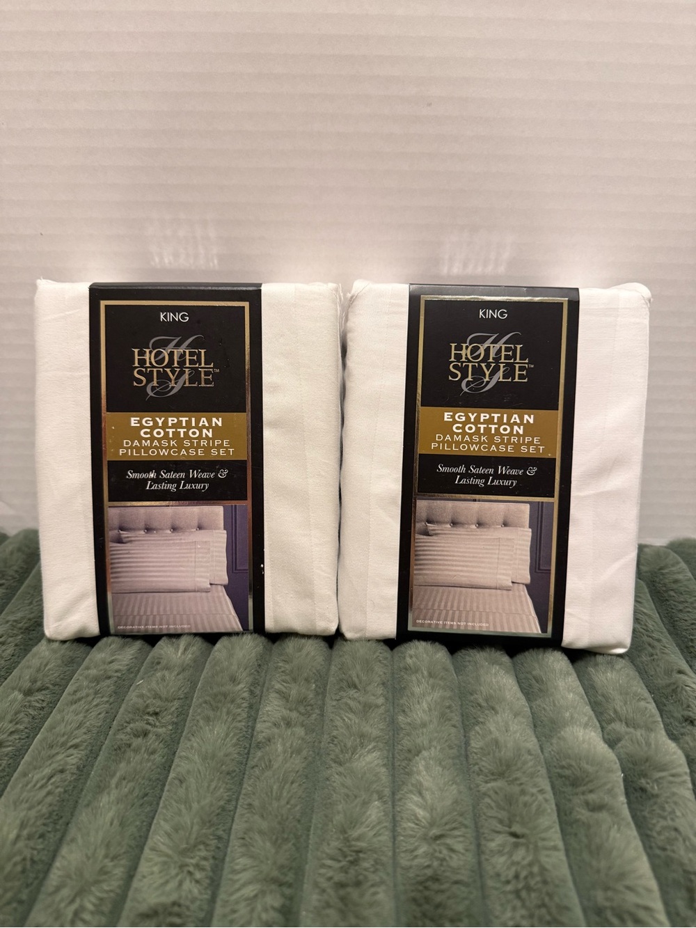 Egyptian Cotton Damask Stripe Pillowcase Set - White (King) 2 PACK